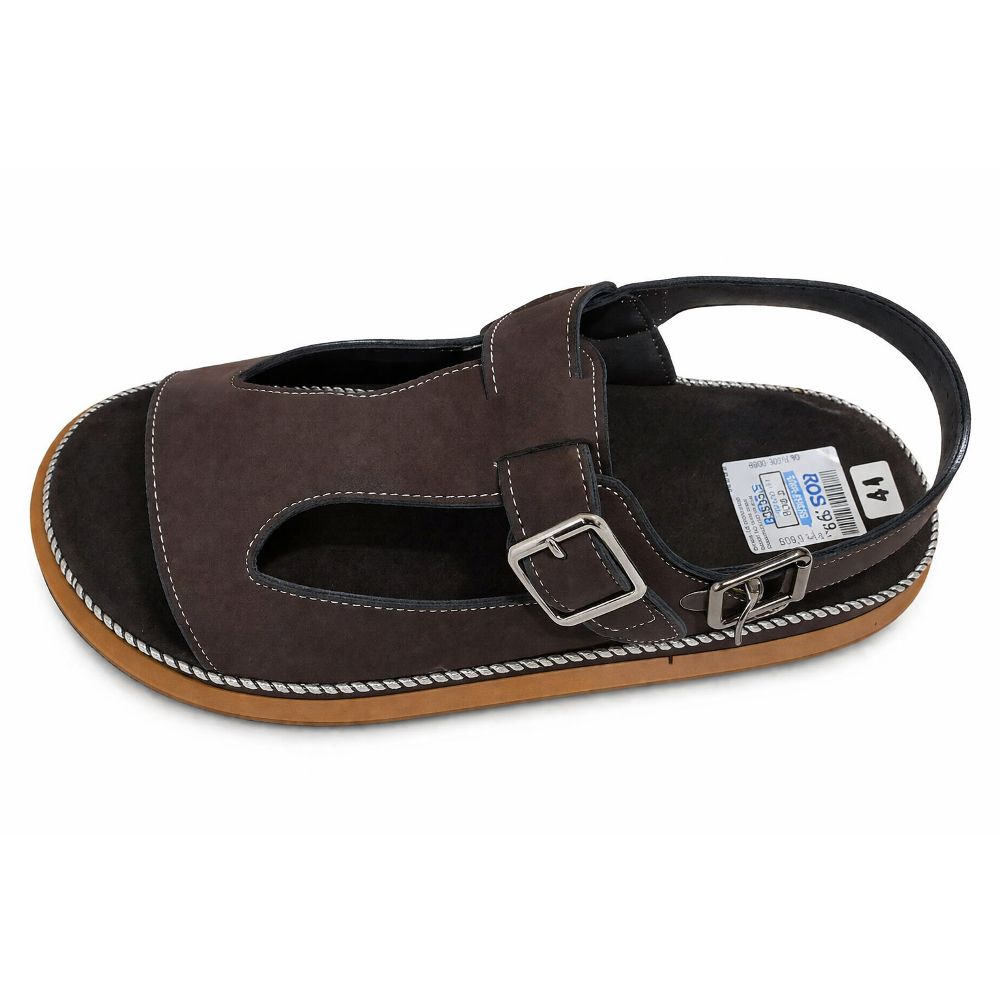 Mens Brown Buckle Sandals with Textured Sole